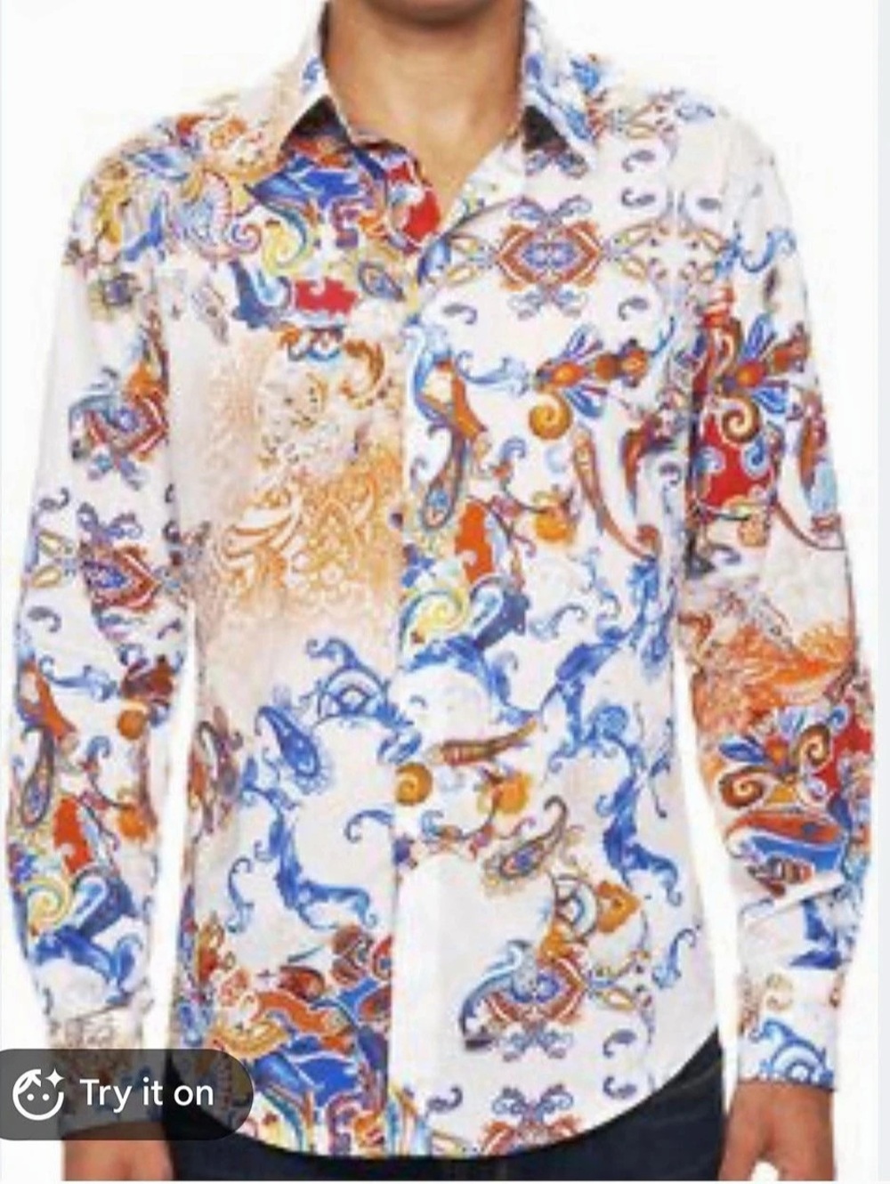 Robert Graham Classic Paisley Button Down White & Blue XL